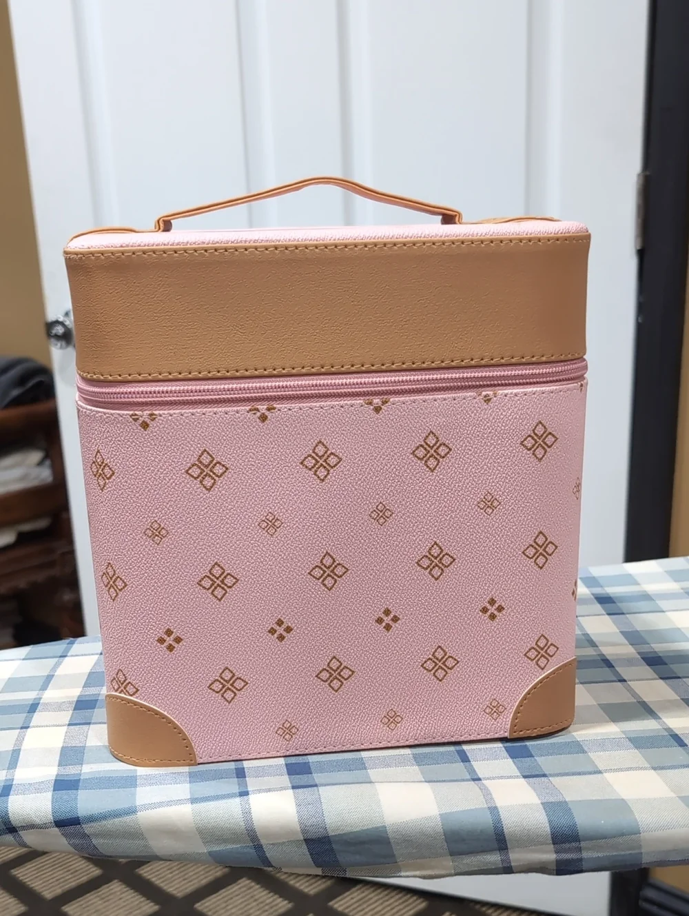 Pink Cosmetic Organizer Case with Mirror - Brand: